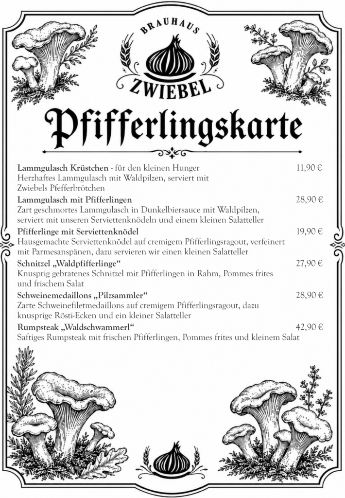 🍄 Pfifferling-Zeit in der Zwiebel! 🍄 – Brauhaus Zwiebel Soest